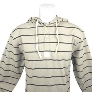 BYLT Mens Striped Drop Cut Hooded‎ Henley Long Sleeve Shirt Size Medium Gray
